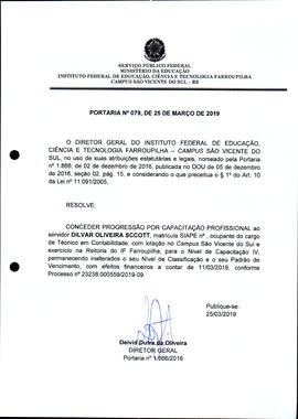Portaria IFFAR/SVS nº 079/2019