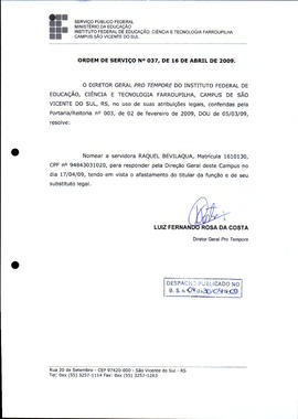 Ordem de Serviço IFFAR/SVS nº 037/2009