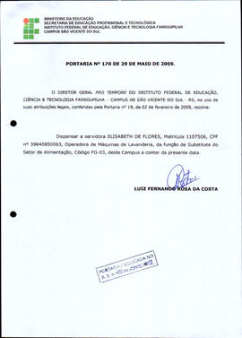 Portaria IFFAR\SVS nº 170/2009