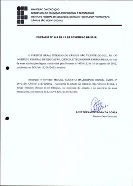 Portaria IFFAR\SVS nº 142/2012