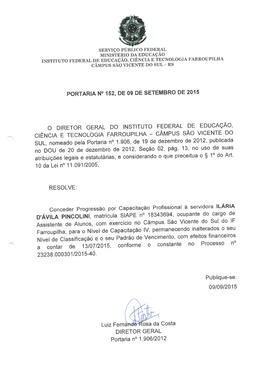 Portaria IFFAR\SVS nº 152/2015