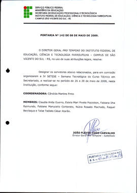 Portaria IFFAR\SVS nº 142/2009