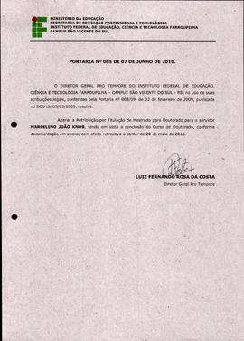 Portaria IFFAR\SVS nº 085/2010