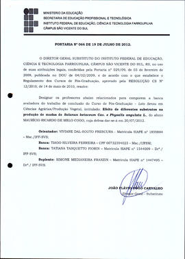 Portaria IFFAR\SVS nº 066/2012