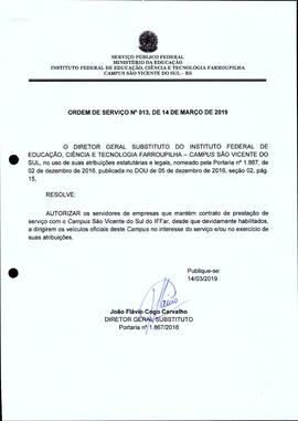 Ordem de Serviço IFFAR/SVS nº 013/2019