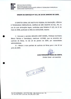 Ordem de Serviço IFFAR/SVS nº 015/2009