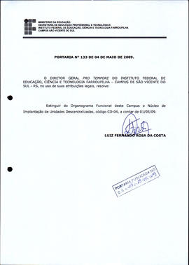 Portaria IFFAR\SVS nº 133/2009