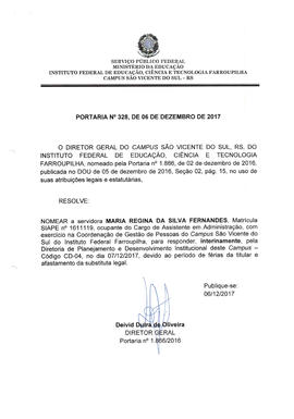 Portaria IFFAR\SVS nº 328/2017