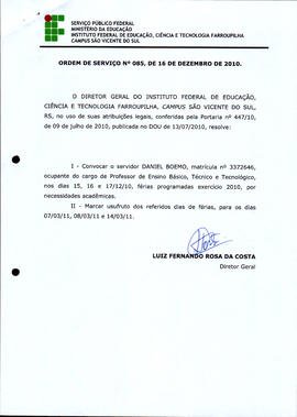 Ordem de Serviço IFFAR\SVS nº 085/2010