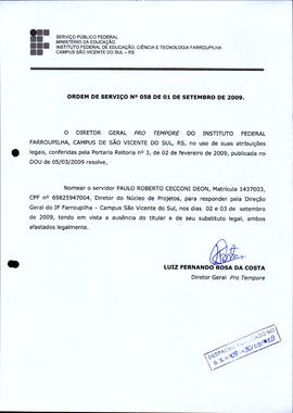 Ordem de Serviço IFFAR/SVS nº 058/2009