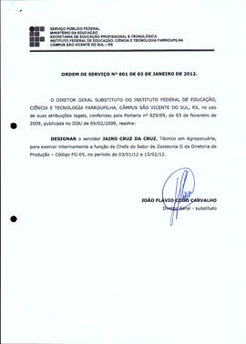 Ordem de Serviço IFFAR\SVS nº 001/2012