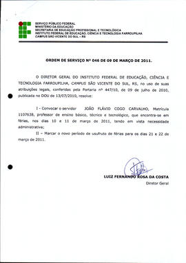 Ordem de Serviço IFFAR\SVS nº 046/2011