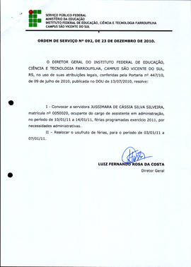 Ordem de Serviço IFFAR\SVS nº 092/2010