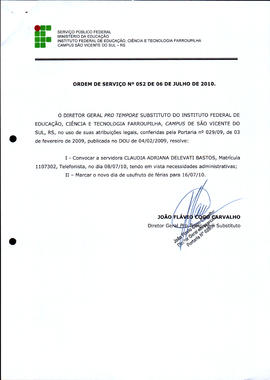 Ordem de Serviço IFFAR\SVS nº 052/2010