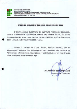 Ordem de Serviço IFFAR\SVS nº 016/2011