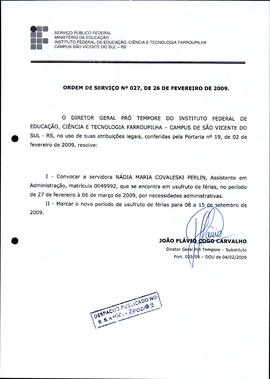 Ordem de Serviço IFFAR/SVS nº 027/2009