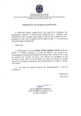 Portaria IFFAR\SVS nº 116/2015