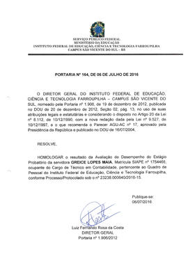 Portaria IFFAR\SVS nº 164/2016