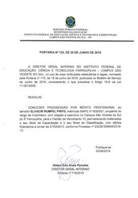 Portaria IFFAR\SVS nº 123/2018