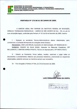 Portaria IFFAR\SVS nº 173/2009