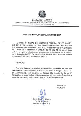 Portaria IFFAR\SVS nº 006/2017