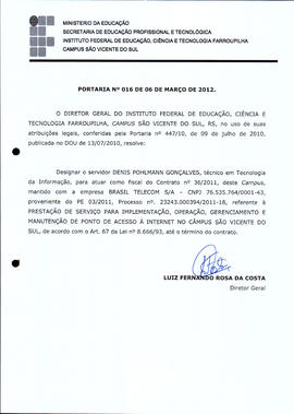 Portaria IFFAR\SVS nº 016/2012