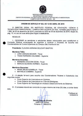 Ordem de Serviço IFFAR/SVS nº 022/2019
