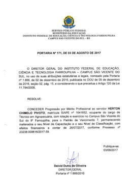 Portaria IFFAR\SVS nº 171/2017