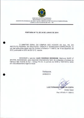 Portaria IFFAR\SVS nº 075/2014