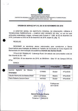 Ordem de Serviço IFFAR\SVS nº 213/2018