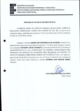 Portaria IFFAR\SVS nº 046/2012