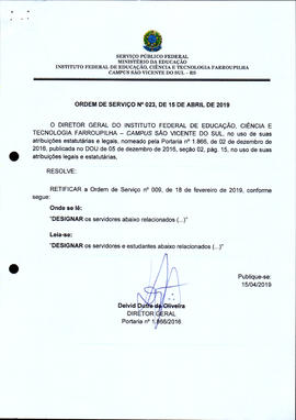 Ordem de Serviço IFFAR/SVS nº 023/2019