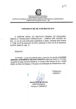 Portaria IFFAR\SVS nº 095/2017