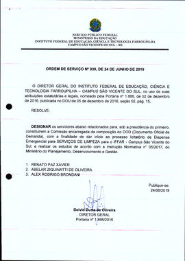Ordem de Serviço IFFAR/SVS nº 039/2019