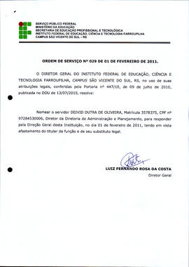 Ordem de Serviço IFFAR\SVS nº 029/2011