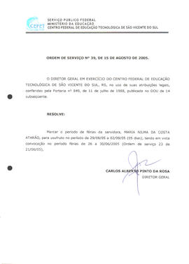 Ordem de serviço CEFETSVS nº 39/2005