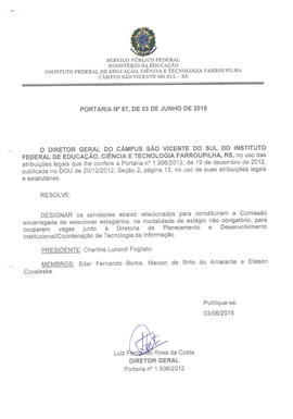 Portaria IFFAR\SVS nº 087/2015
