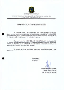 Portaria IFFAR\SVS nº 037/2014