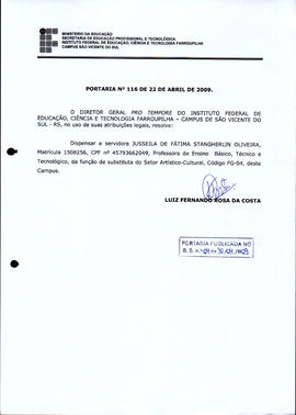Portaria IFFAR\SVS nº 116/2009
