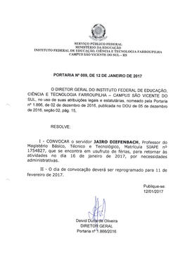 Portaria IFFAR\SVS nº 009/2017