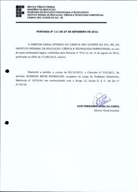 Portaria IFFAR\SVS nº 111/2012