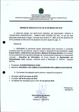 Ordem de Serviço IFFAR/SVS nº 016/2019