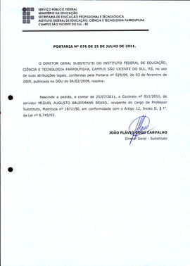 Portaria IFFAR\SVS nº 076/2011