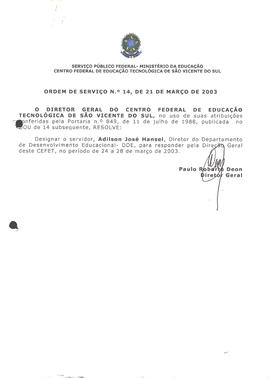 Ordem de serviço CEFETSVS nº 14/2003