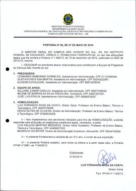 Portaria IFFAR\SVS nº 065/2014