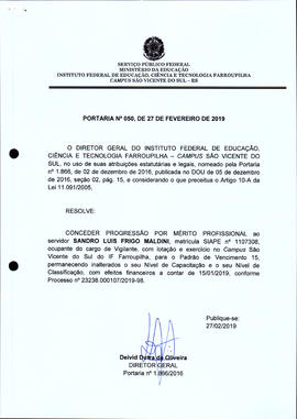 Portaria IFFAR/SVS nº 050/2019