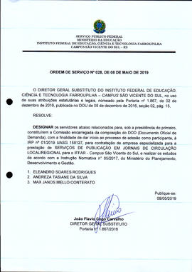 Ordem de Serviço IFFAR/SVS nº 028/2019