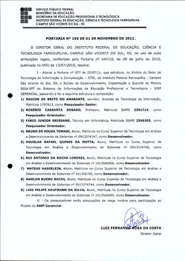 Portaria IFFAR\SVS nº 156/2011