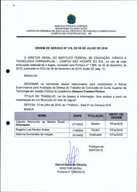Ordem de Serviço IFFAR\SVS nº 119/2018