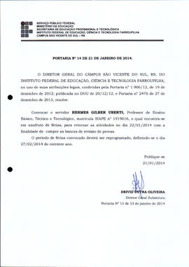 Portaria IFFAR\SVS nº 014/2014